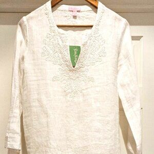 Lilly Pulitzer Amelia Island Tunic beaded, white linen XS new